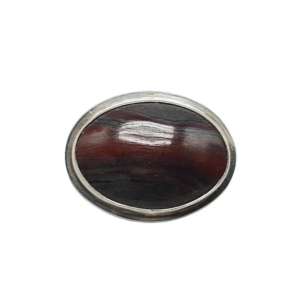 Vintage Lynne .925 Sterling Silver Red Agate Oval Brooch 2 Inch 15.49 Gram